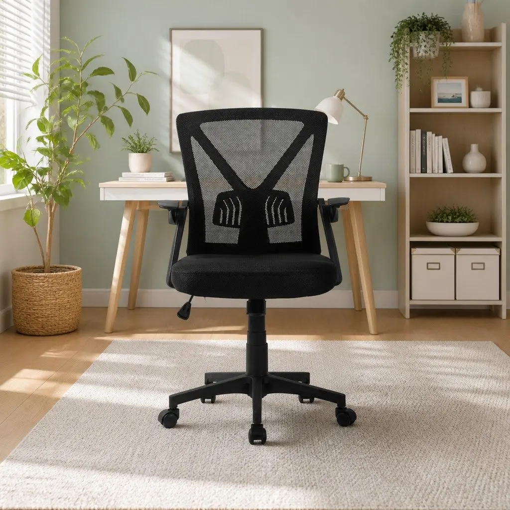 Mesh Office Chair Mid Back Black Adjustable Lumbar Support Ergonomic Computer