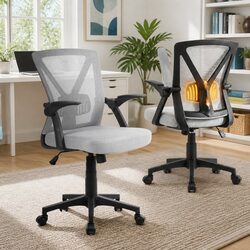 Mesh Office Chair Mid Back Grey Ergonomic Adjustable Lumbar Support Gas Lift