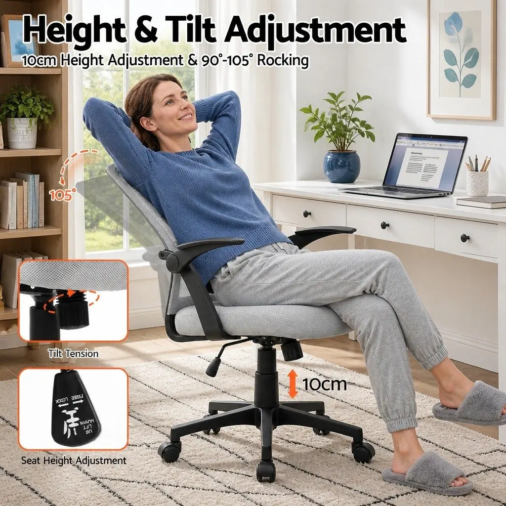 Office Chair Ergonomic Mid Back Adjustable Lumbar Support Mesh Grey