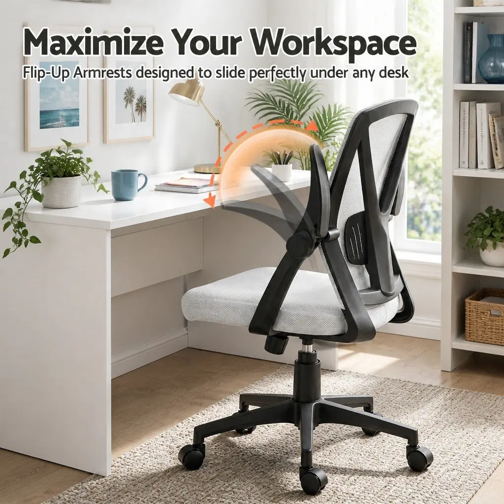 Office Chair Ergonomic Mid Back Adjustable Lumbar Support Mesh Grey