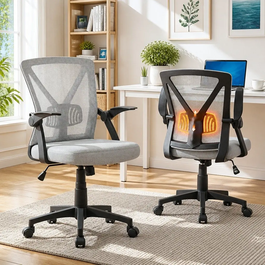 Office Chair Ergonomic Mid Back Adjustable Lumbar Support Mesh Grey