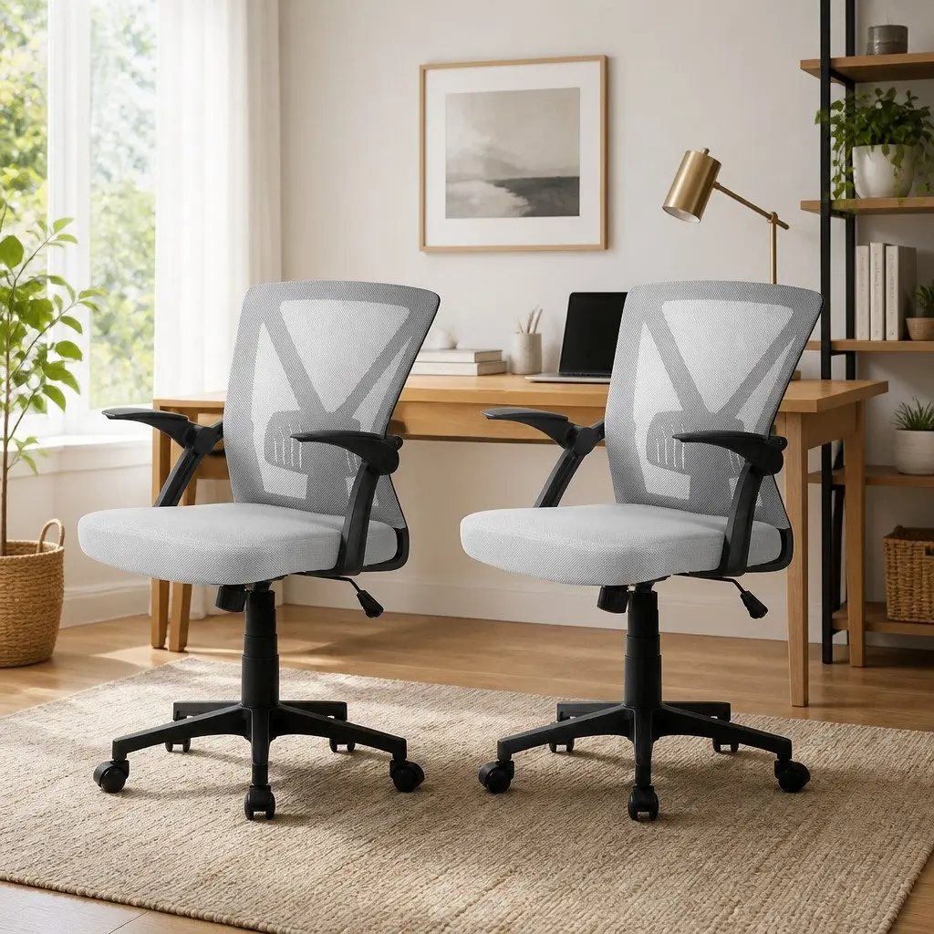 Mesh Office Chair Mid Back Grey Ergonomic Adjustable Height Lumbar Support