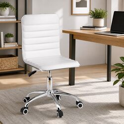 Office Chair Conference Seating PU Leather Low Back Rotatable White Desk