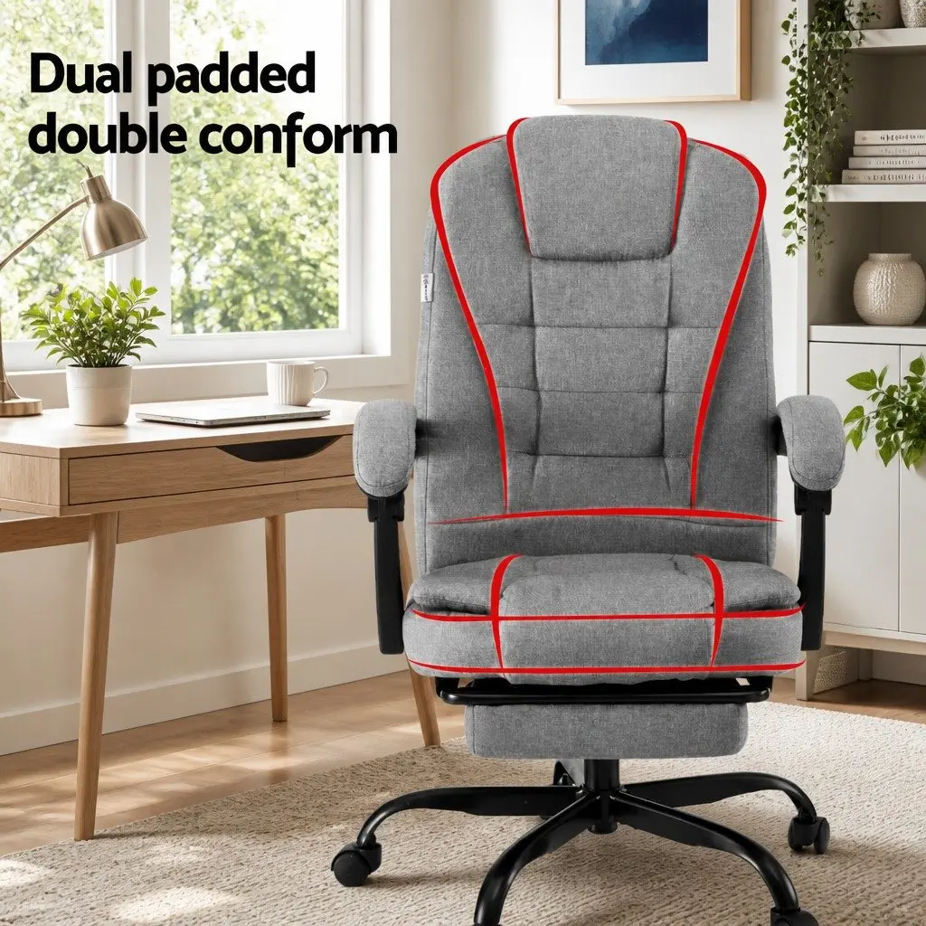 Office Chair High Back Grey Fabric with Retractable Footrest