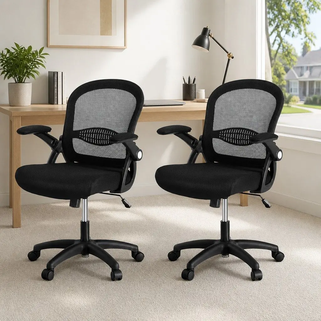 Mesh Office Chair Computer Desk Gaming Chair Mid Back Black Study Work 2x