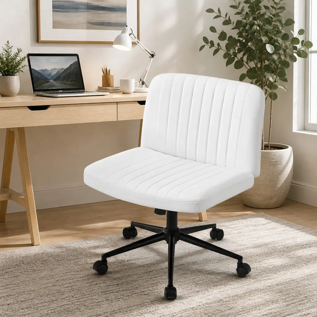 Office Chair Criss Cross Armless Swivel 360° Adjustable Height White