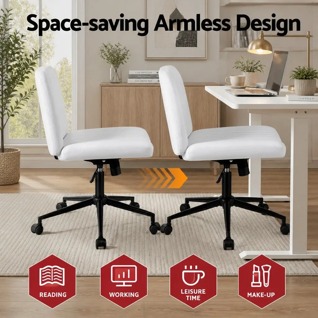 Office Chair Criss Cross Armless Swivel 360° Adjustable Height White