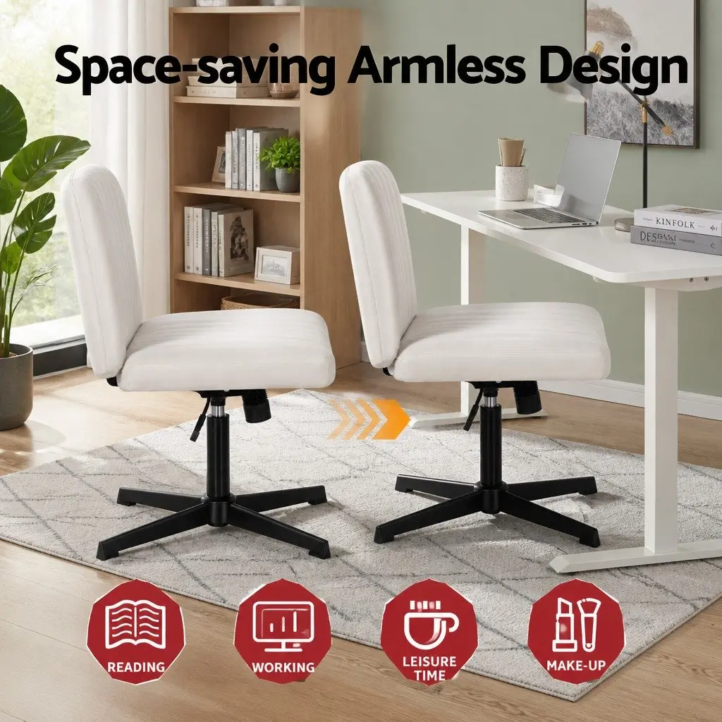 Office Chair Criss Cross Armless Swivel Beige Fabric U-Shaped Seat