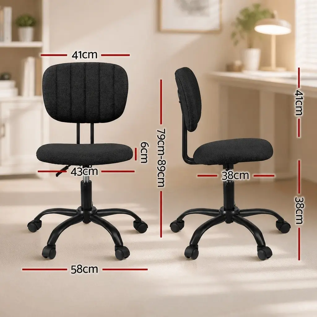 Armless Office Chair Ergonomic Height Adjustable Black Fabric 360° Swivel