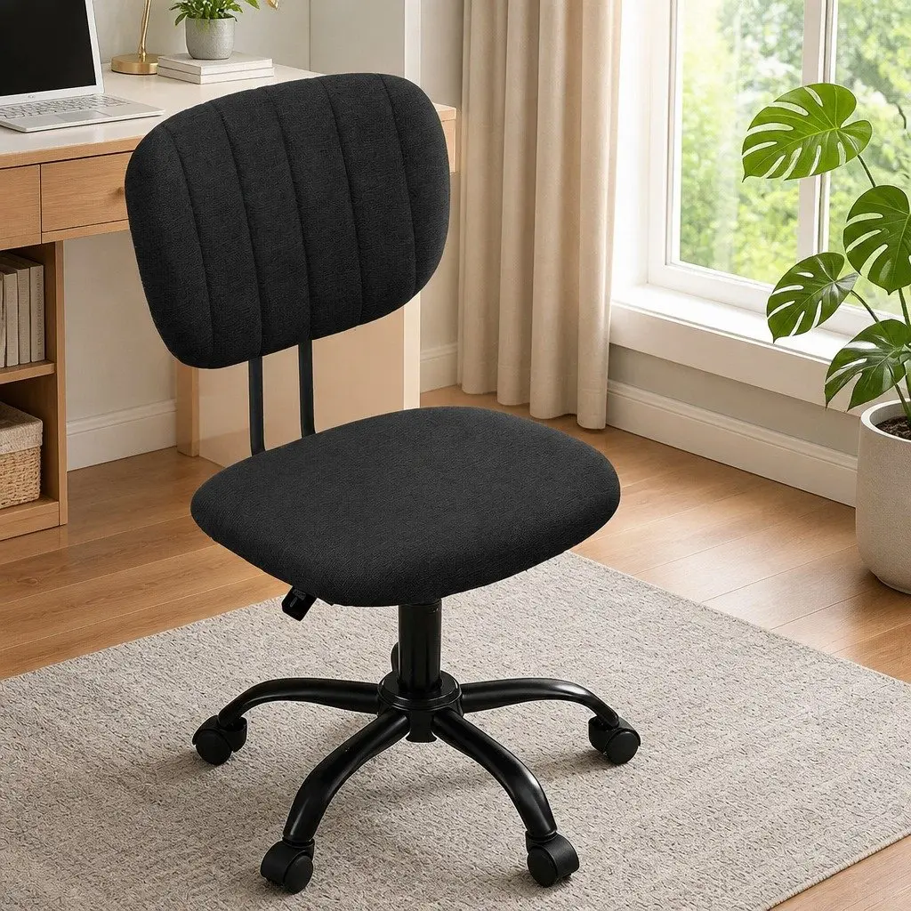 Armless Office Chair Ergonomic Height Adjustable Black Fabric 360° Swivel