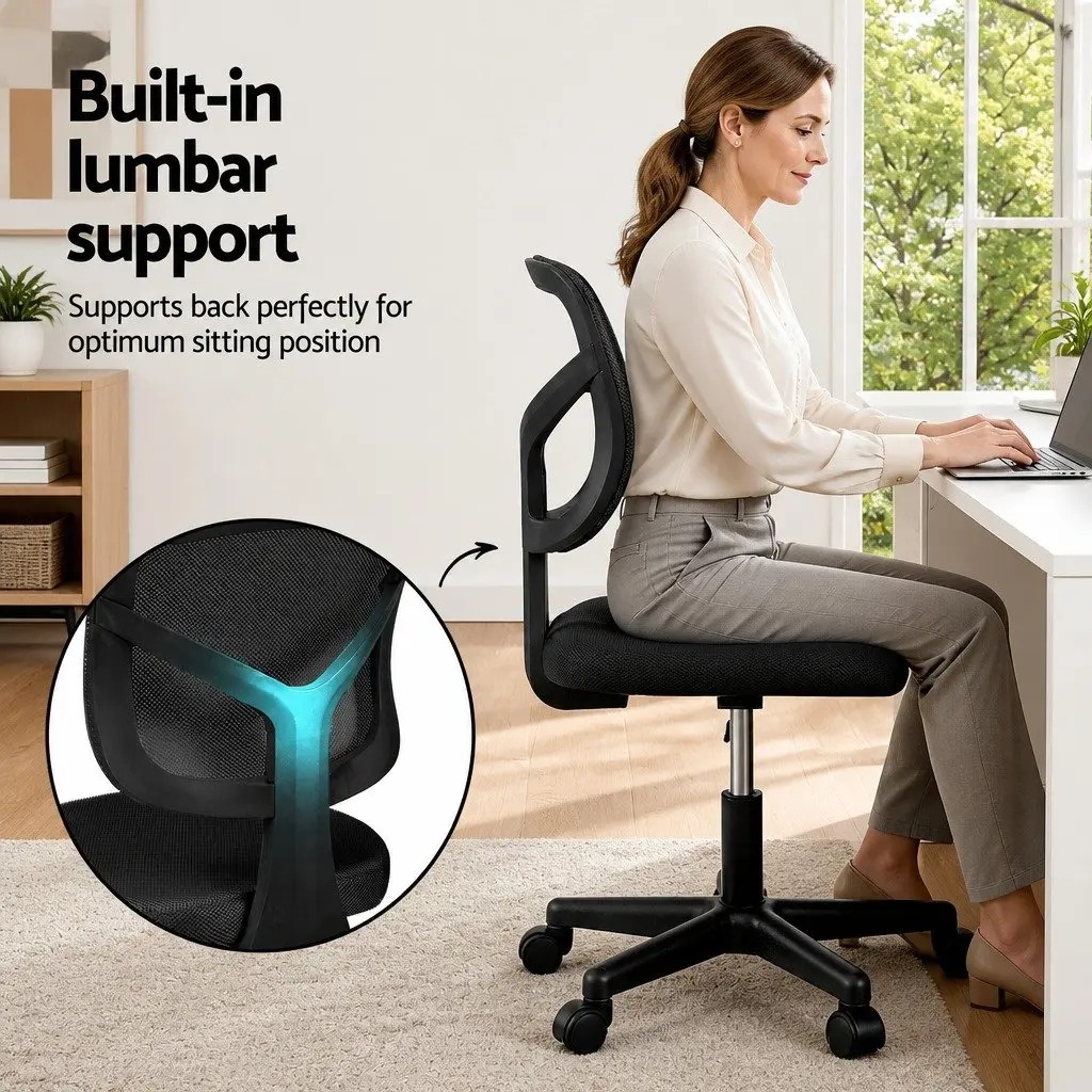 Armless Office Chair Ergonomic Mesh Back Height Adjustable 360° Swivel Black
