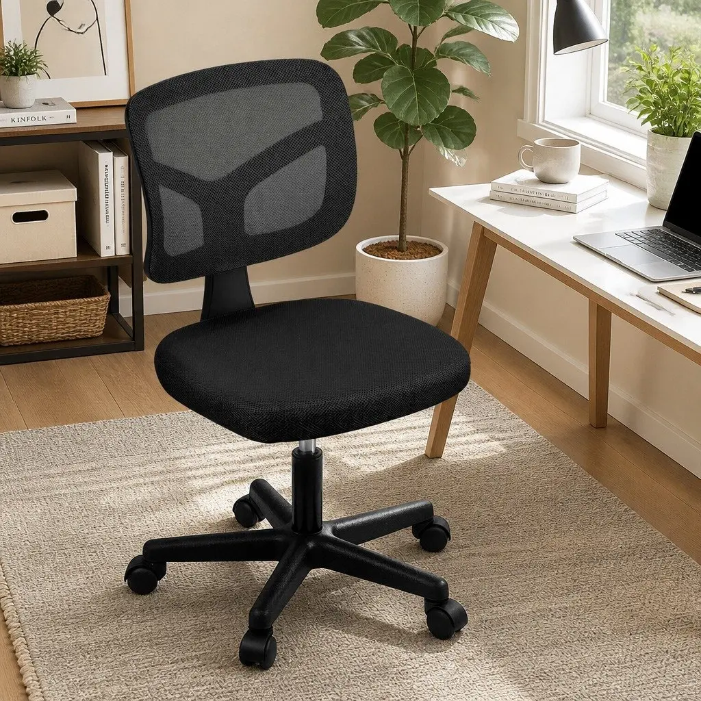 Armless Office Chair Ergonomic Mesh Back Height Adjustable 360° Swivel Black