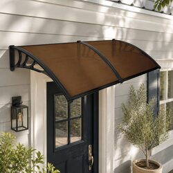 Window Door Awning Outdoor Shade 1M x 2.4M Brown PC Panel UV Rain Protection