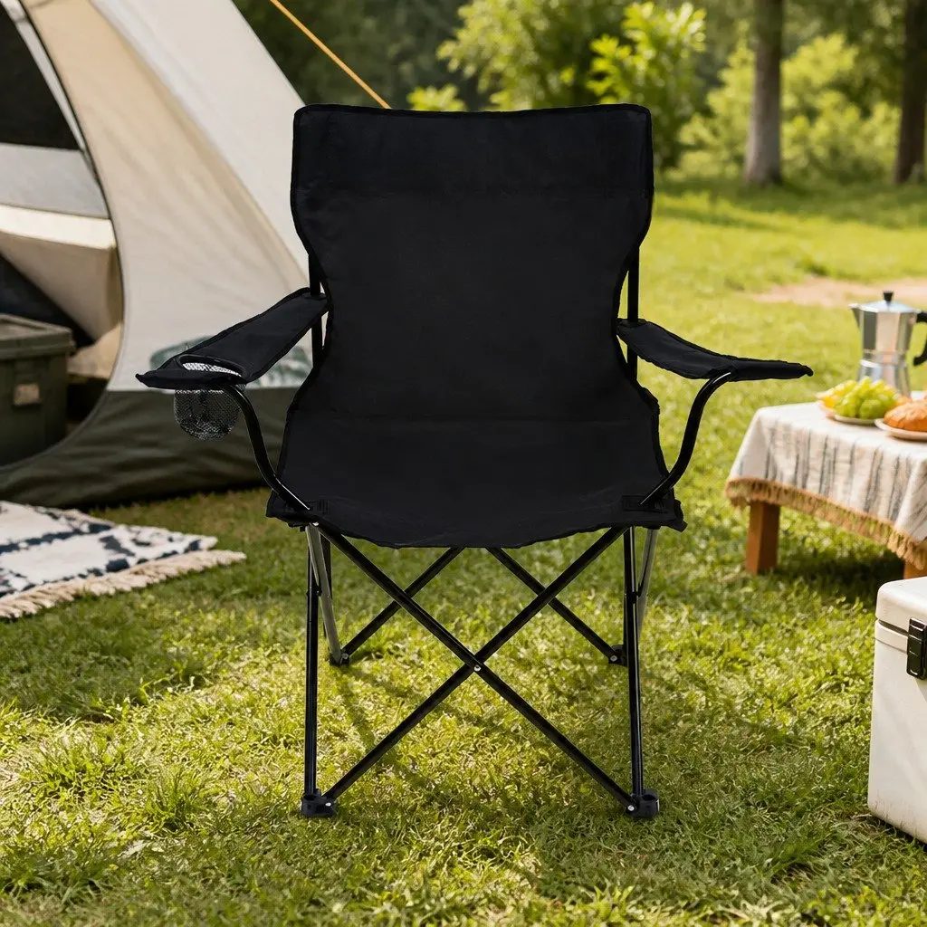 Folding Camping Chairs Portable Outdoor Armchair with Drink Holder Black Pack