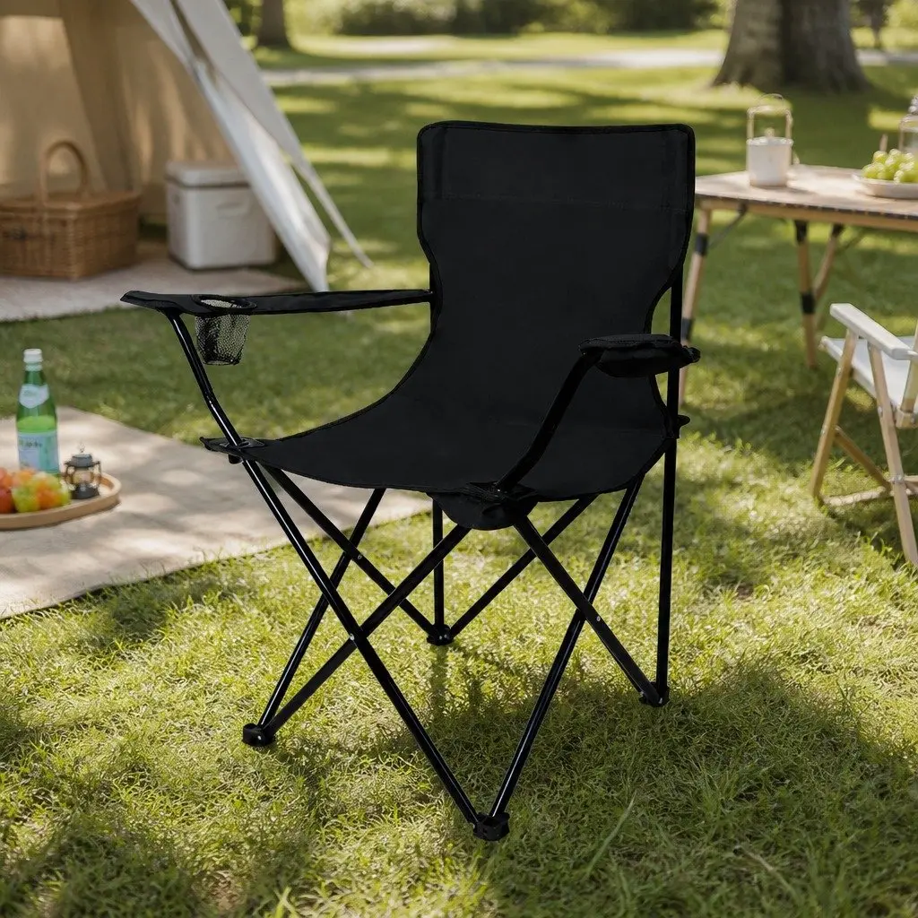 Folding Camping Chair Portable Armrest Lightweight Black Outdoor Travel Picnic