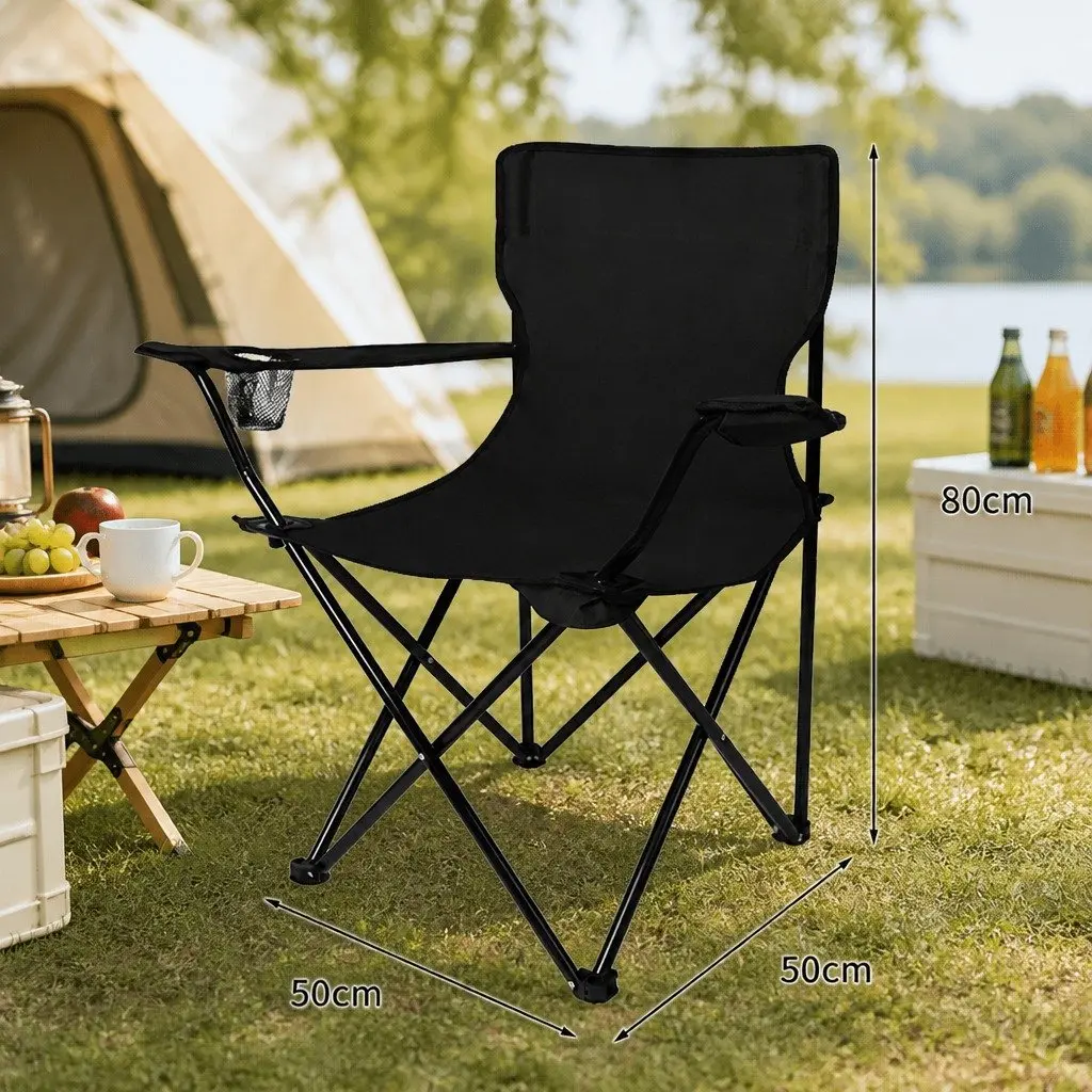 Folding Camping Chair Portable Armrest Lightweight Black Outdoor Travel Picnic