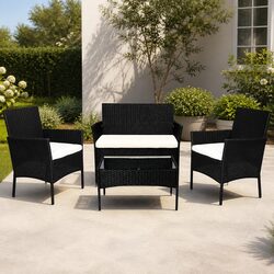 4 Piece Outdoor Furniture Setting Wicker Chairs Table Lounge Garden Patio