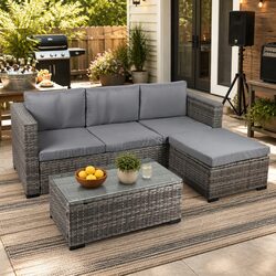 5-Piece Outdoor Lounge Set Patio Sofa Coffee Table Ottoman Garden Furniture