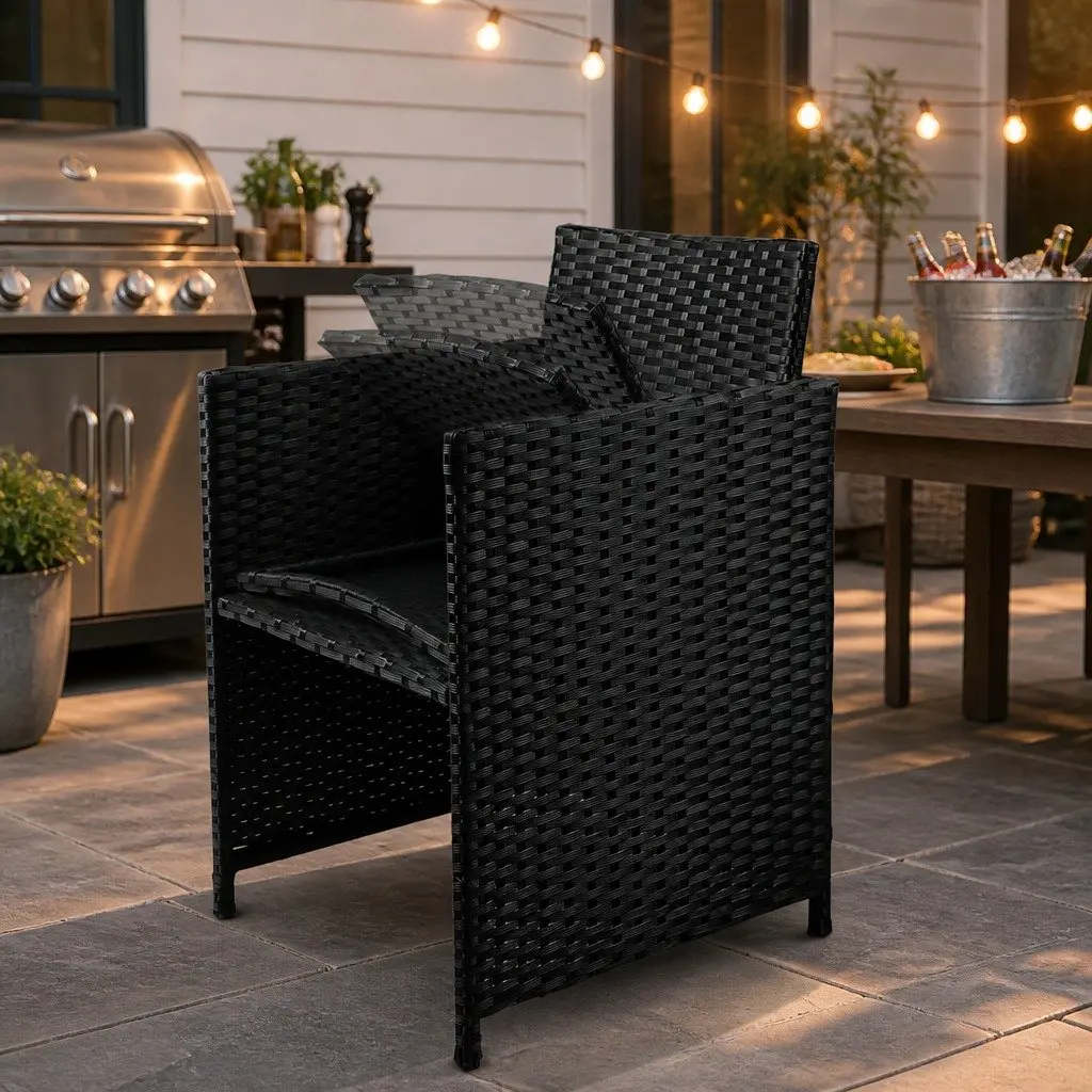 9-Piece Outdoor Dining Furniture Set Wicker Table Chairs Ottoman Garden Patio