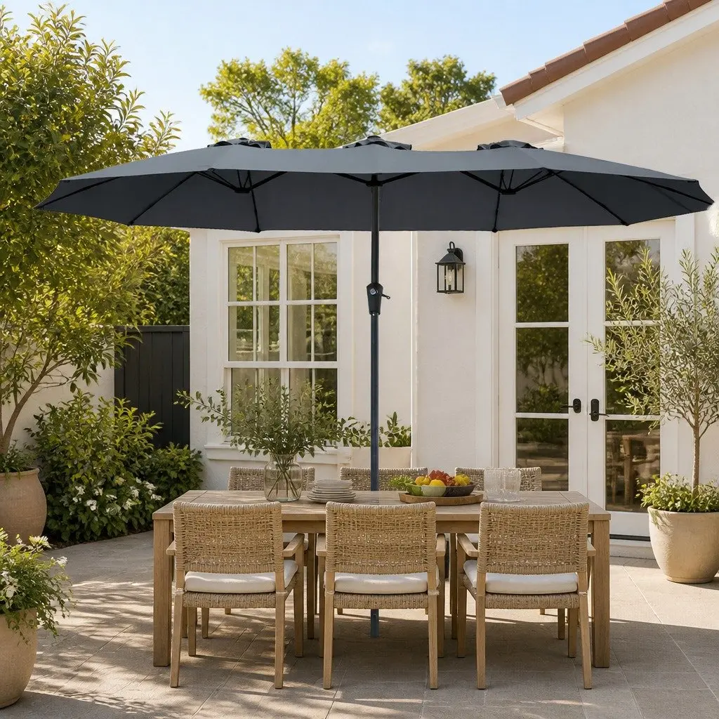 Double-Sided Patio Umbrella 4.5M Outdoor Shade Grey Steel Frame Polyester Cover