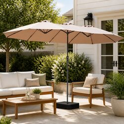 Double-Sided Patio Umbrella 4M Outdoor Garden Shade Stand Base Khaki Weather