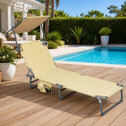 Foldable Lounge Chair with Removable Canopy Outdoor Patio Beach Poolside
