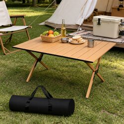 Folding Camping Table Portable Rollable Outdoor BBQ Prep Trestle with Carry Bag