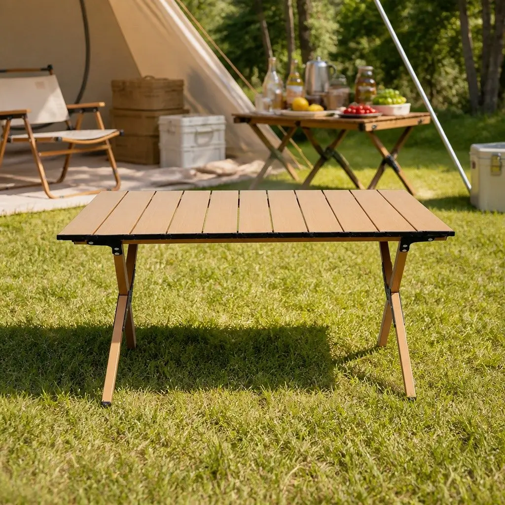Folding Camping Table Portable Rollable Outdoor Oak Beech Lightweight Trestle with Carry Bag