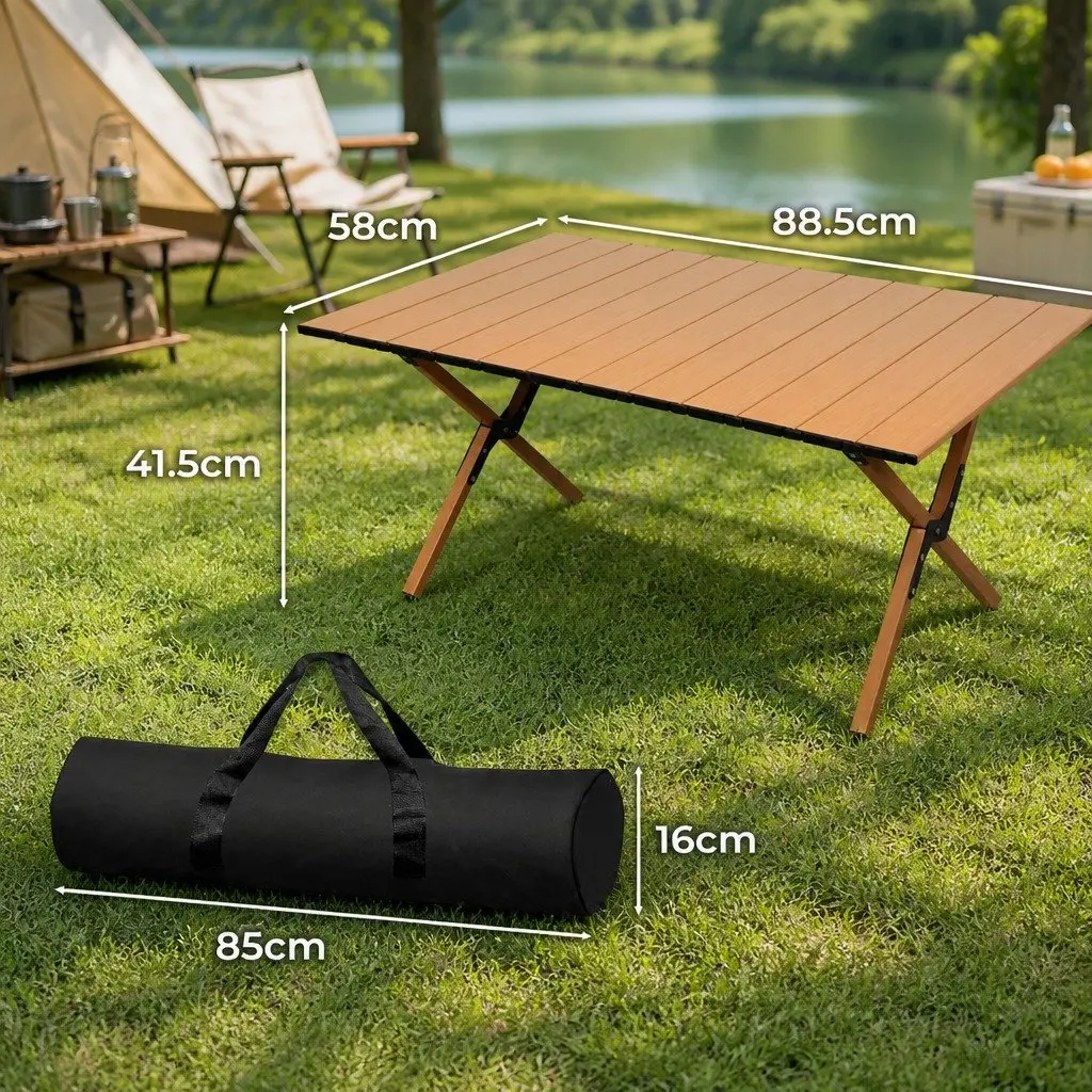 Folding Camping Table Portable Rollable Outdoor Oak Beech Lightweight Trestle with Carry Bag