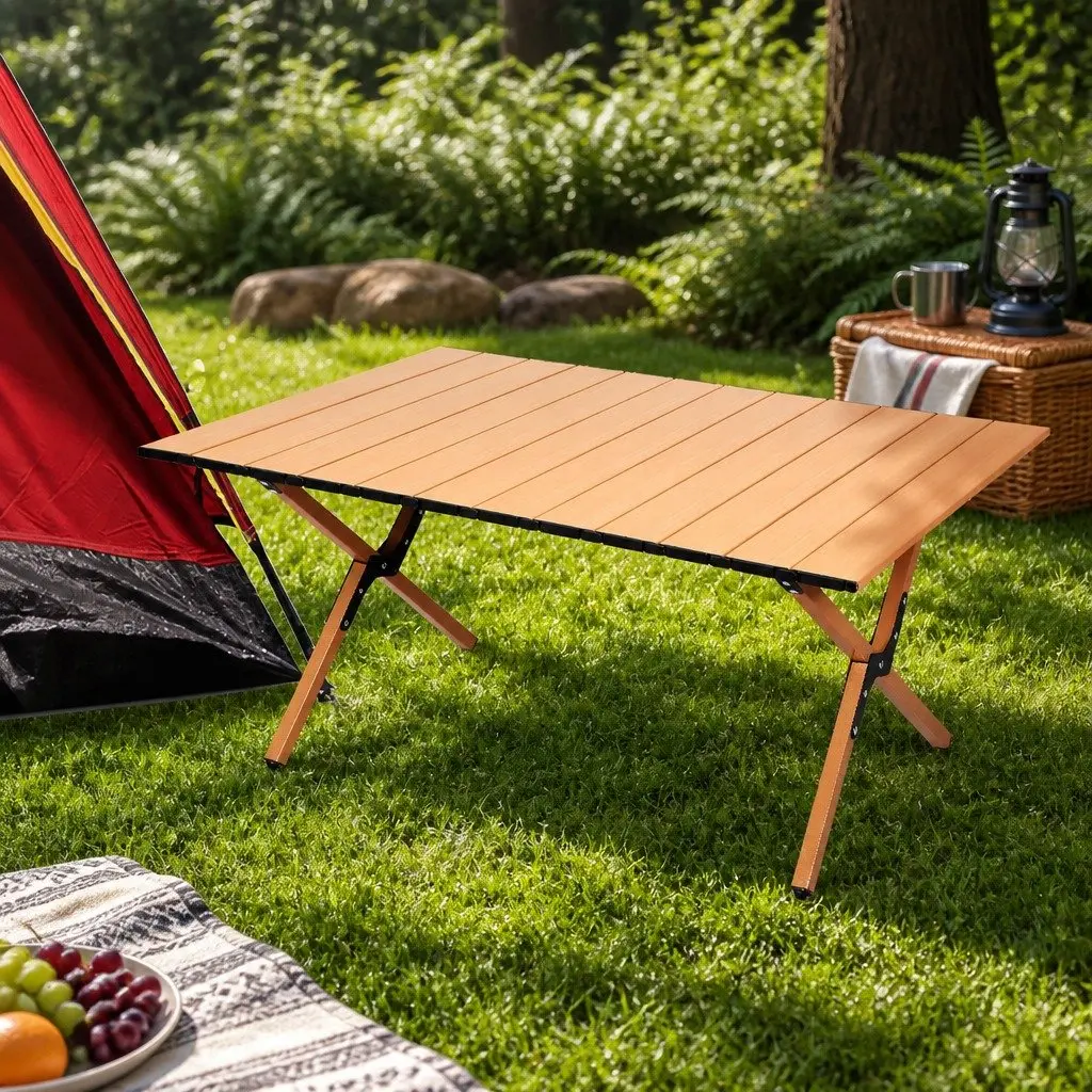 Folding Camping Table Portable Rollable Outdoor Oak Beech Lightweight Trestle with Carry Bag
