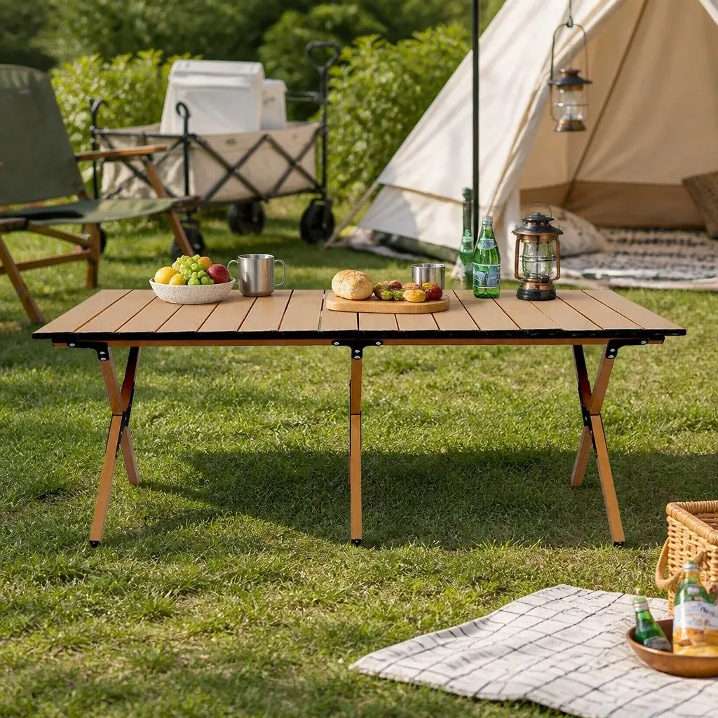 Folding Camping Table Portable Lightweight Oak Beech Texture Outdoor Picnic BBQ