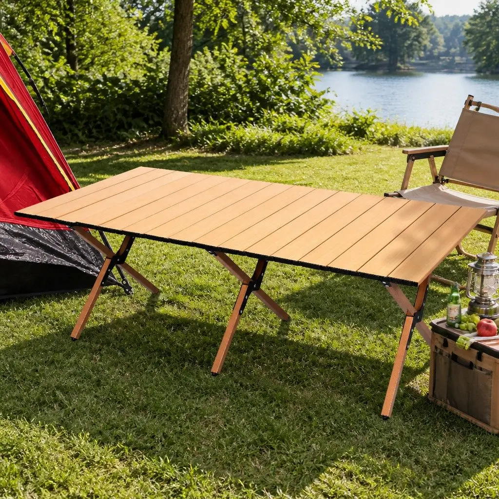 Folding Camping Table Portable Lightweight Oak Beech Texture Outdoor Picnic BBQ