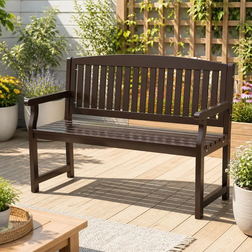 Outdoor Garden Bench 2 Seater Wooden Lounge Chair Patio Furniture Brown