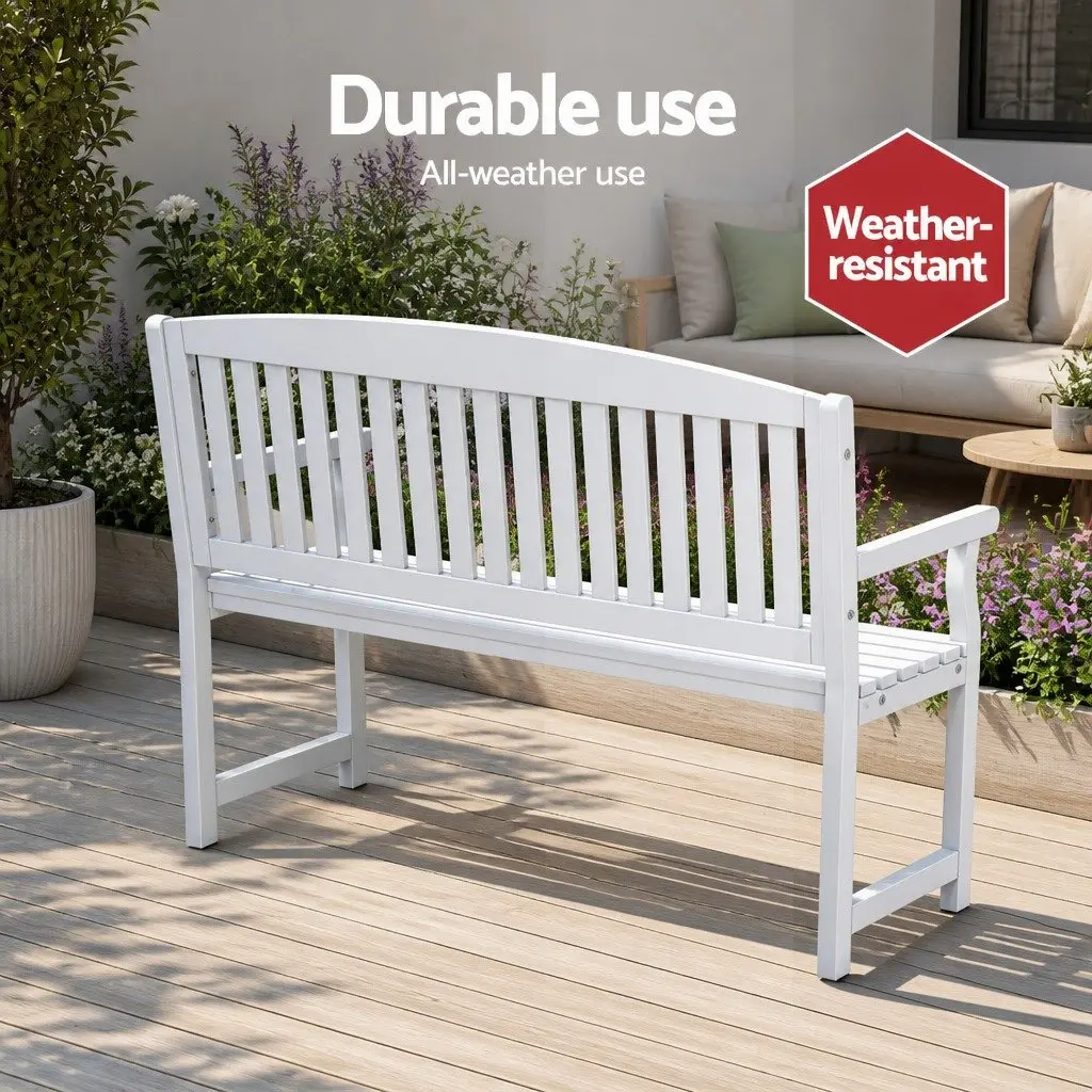 Wooden Garden Bench 2 Seater Solid Fir Wood White Outdoor Furniture