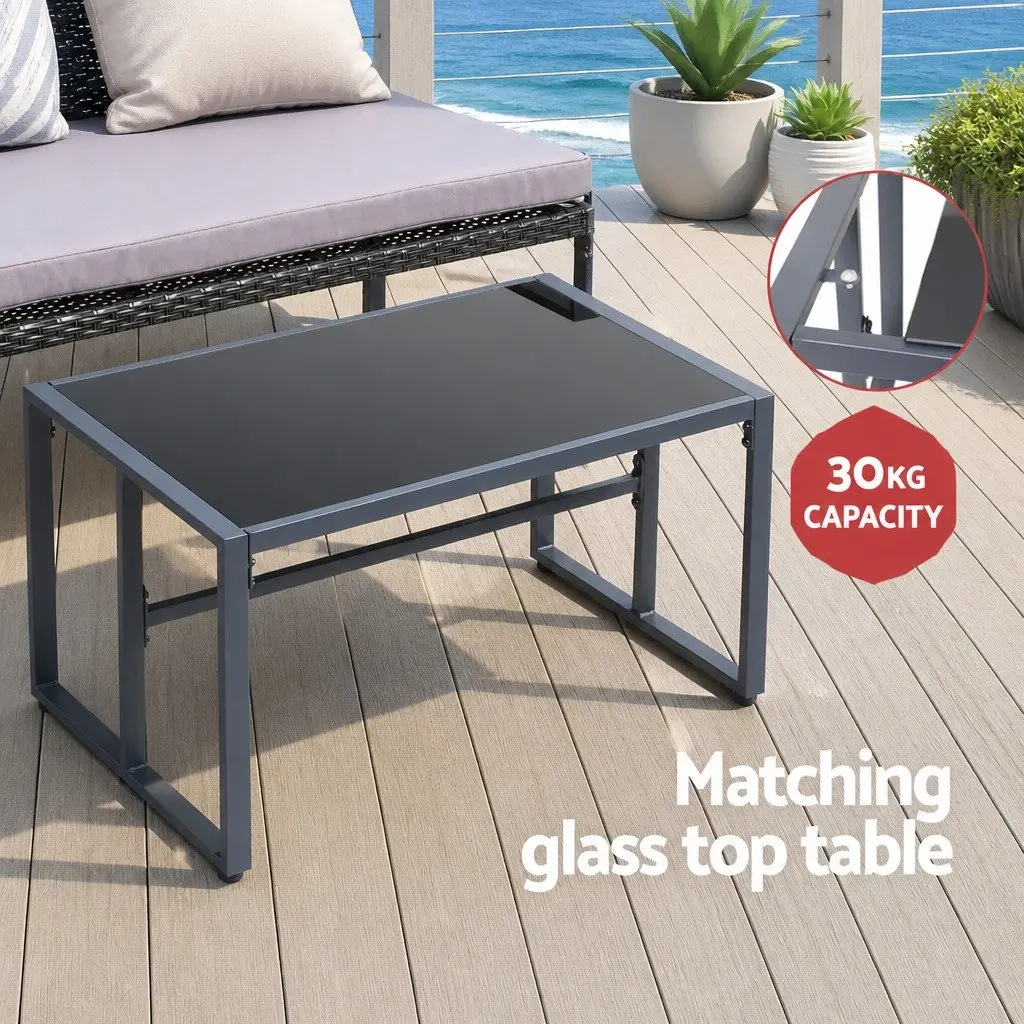 4 Piece Outdoor Sofa Set Rattan Chairs Glass Table Patio Furniture Black