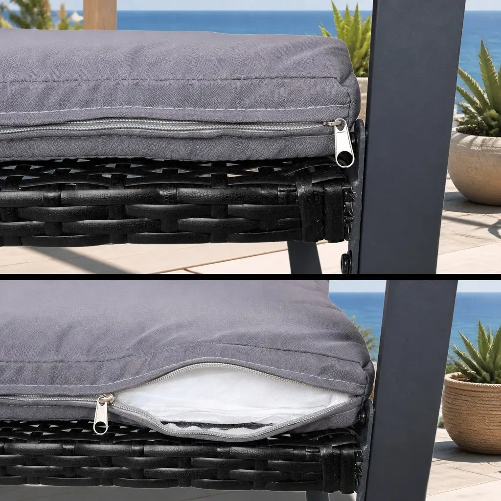 4 Piece Outdoor Sofa Set Rattan Chairs Glass Table Patio Furniture Black
