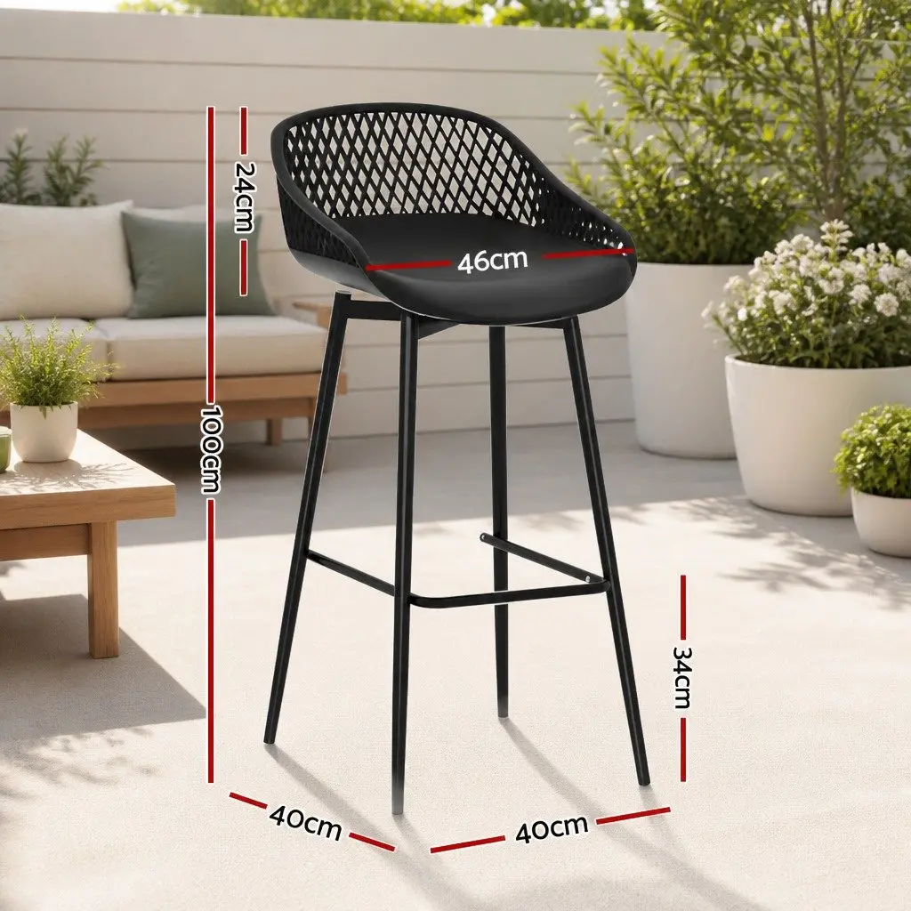 Outdoor Bar Stools Black Plastic Seat Metal Frame Patio Furniture Modern Design