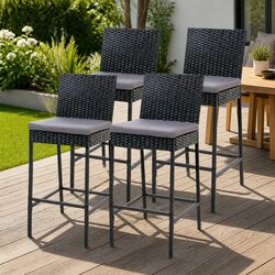 Outdoor Bar Stools Set 4-Piece Hand-Woven Rattan Dining Chair Patio Furniture