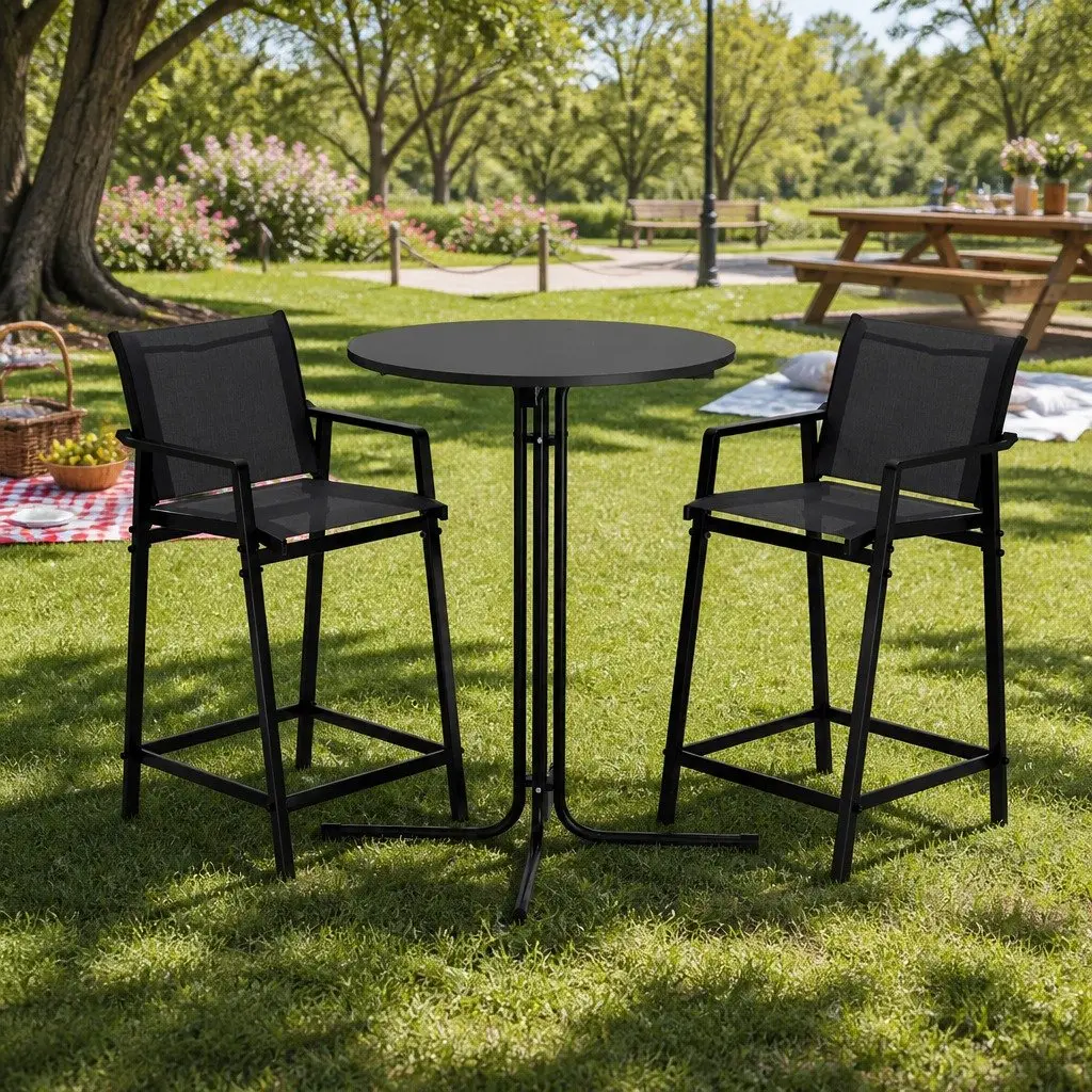 3 Piece Outdoor Bar Set with Stools Dining Chairs Table Patio Bistro Furniture