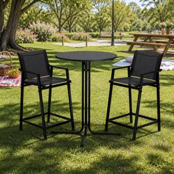 3 Piece Outdoor Bar Set with Stools Dining Chairs Table Patio Bistro Furniture