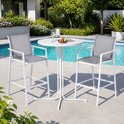 Outdoor Bar Stools Set 3PC Patio Dining Furniture Bistro Table Chairs White