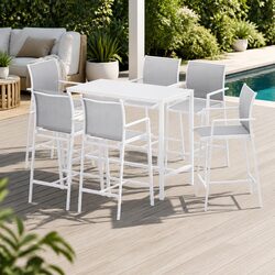 Outdoor Bar Stools Dining Set 7PC Steel Patio Furniture White Bistro Table