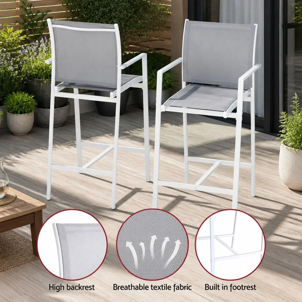 Outdoor Bar Stools Dining Set 7 Piece Steel Patio Furniture White