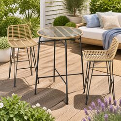 Outdoor Bar Set 3-Piece Wicker Chairs Table Patio Bistro Furniture