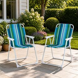 Folding Outdoor Chair Steel Frame Portable Camping Patio Furniture Weather