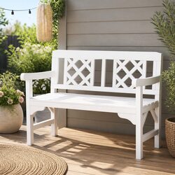 Outdoor Garden Bench 2 Seat Wooden Patio Lounge Chair White Furniture
