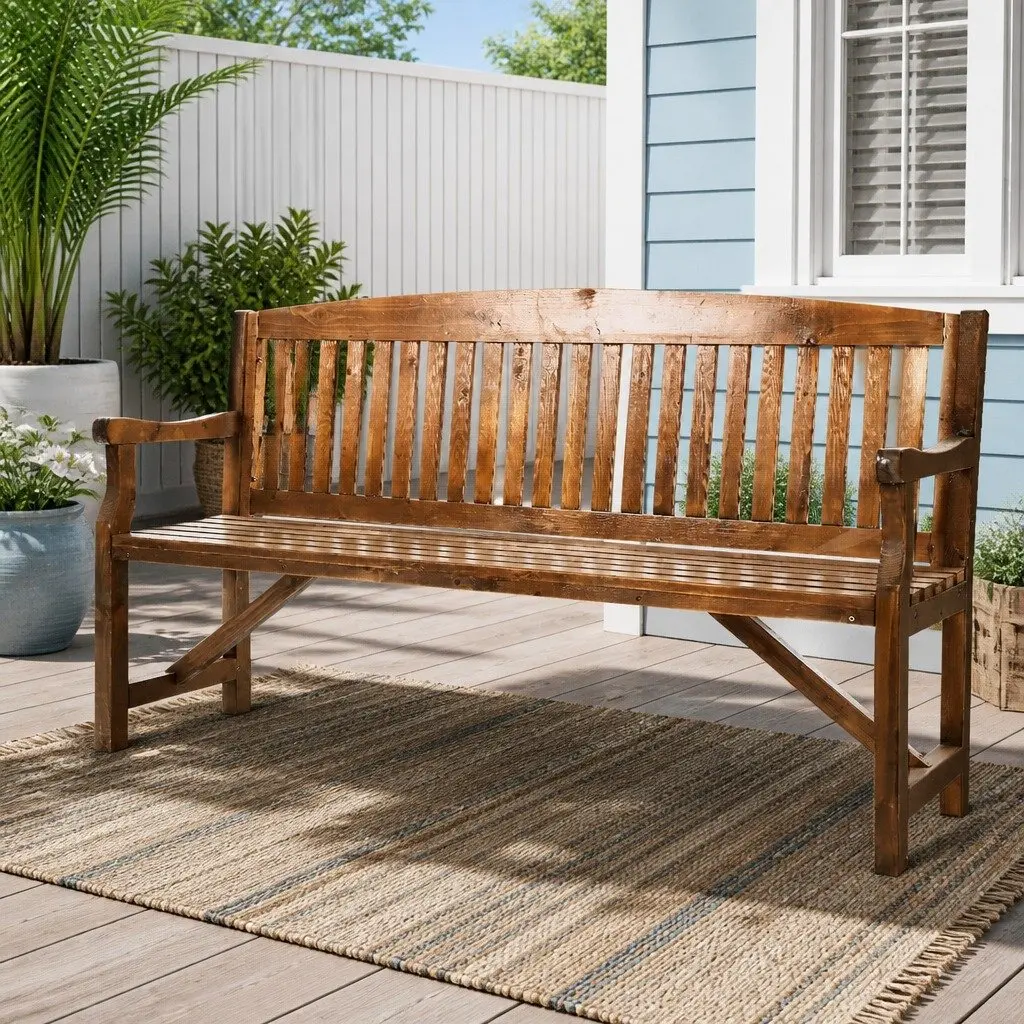 5FT Outdoor Garden Bench 3 Seat Patio Furniture Chair Natural Wooden Design