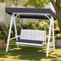 Outdoor Swing Chair 3 Seater Garden Bench with Canopy Cushion White
