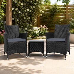 3-Piece Outdoor Bistro Set Black Wicker Chairs Glass Top Table Patio Furniture