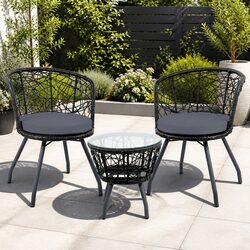 3PC Outdoor Rattan Bistro Set Round Table Chairs Patio Garden Furniture Black